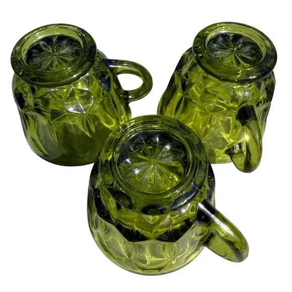 VINTAGE ANCHOR HOCKING TEA CUP's (Lot of 3) GREEN GLASS 6oz 2" TALL - Picture 3 of 5